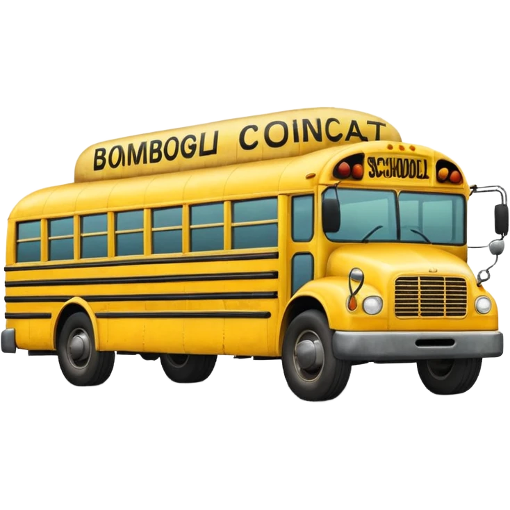 a school bus with bomboclat text in dianogal in front of it emoji