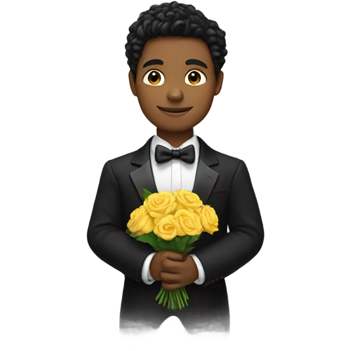 young man in a tuxedo and flowers, his back turned emoji