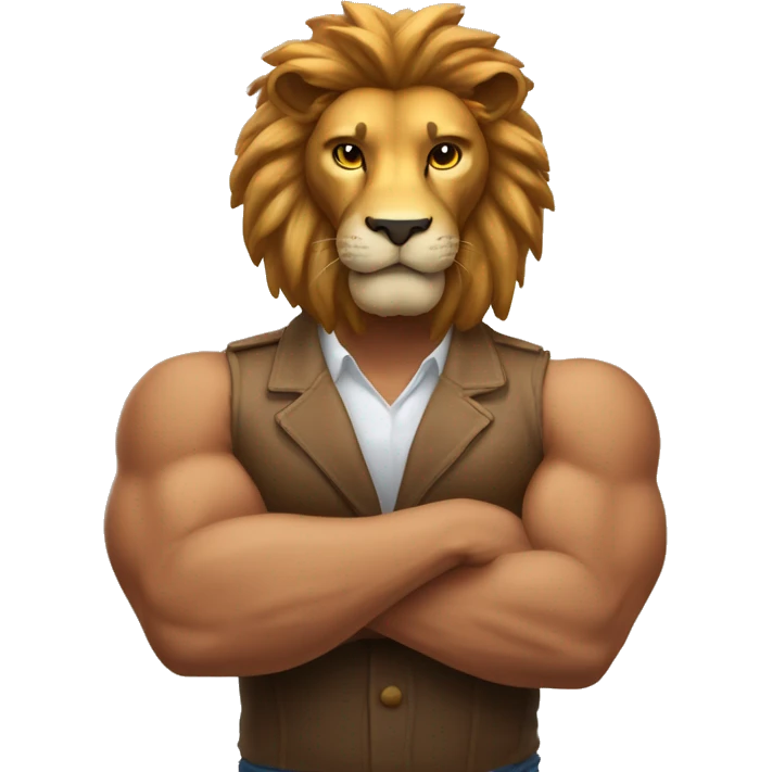 lion head -body of musculin man  hands crossed emoji
