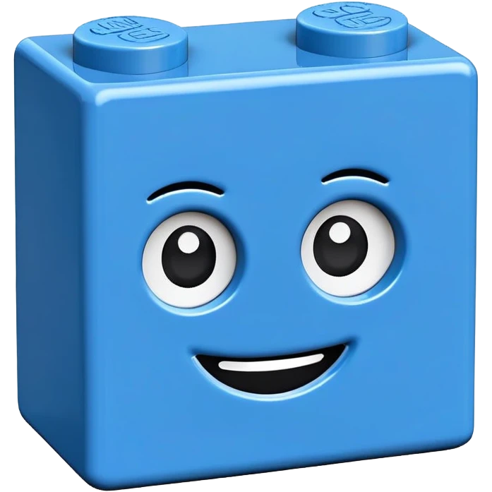 A single blue Lego-style brick with a cute smiling face emoji