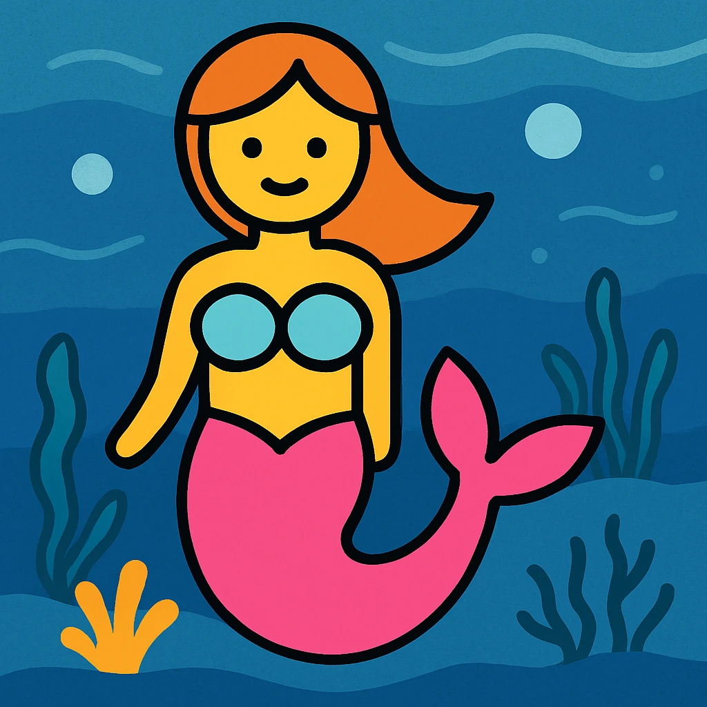 Add an underwater themed background to the pink-tailed mermaid while preserving the simple and modern style. emoji