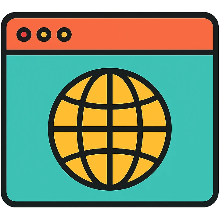 Flat design icon for 'Website' showing a browser window or globe icon, suitable for a business presentation. emoji