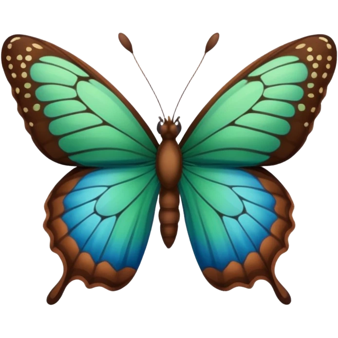 A butterfly with blue edges, green wings, and a brown body  emoji