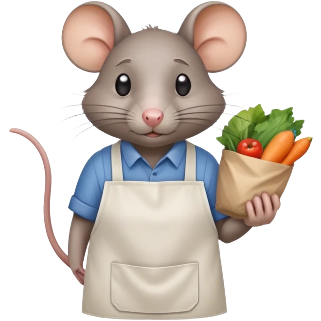 sad rat working as grocery store bagger with apron emoji