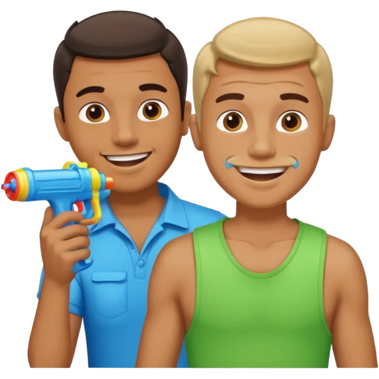 Guy putting water gun in his mouth and guy smiling  emoji