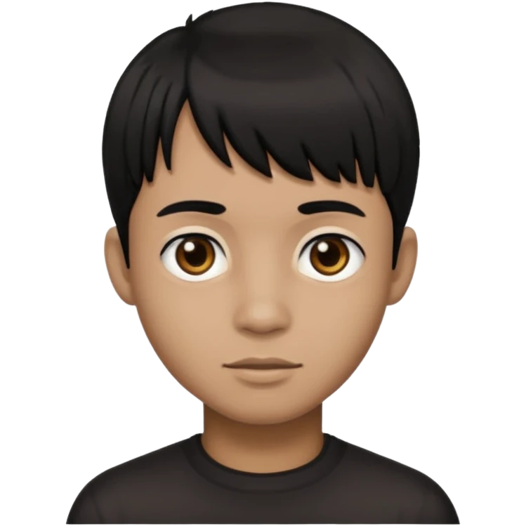 Dark brown boy, with fringe black hair, black eyes emoji