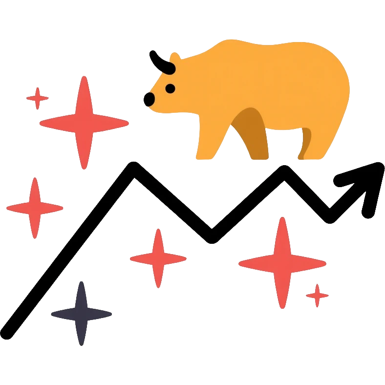 Moscow Exchange trading graph with bull and bear symbols emoji