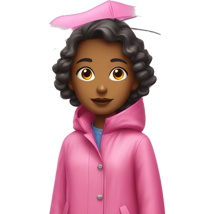 Girl in Pink wide dress raincoat pink rainboots in rain emoji