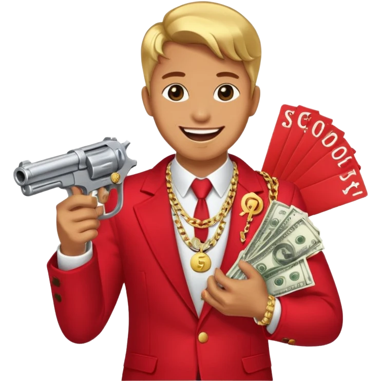 Dollars are pouring out of a red TikTok money-spinning gun "Sugar Daddy" emoji