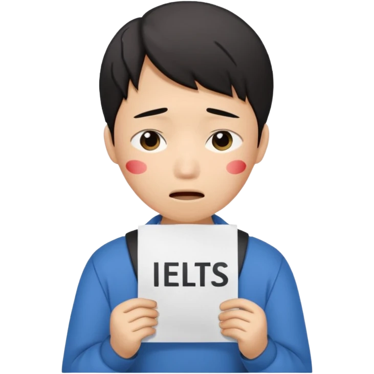 emoji student sad holding paper IELTS 5.5, crying, failure, white background emoji