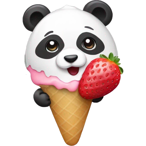 Panda eating ice cream Strawberry flavor emoji