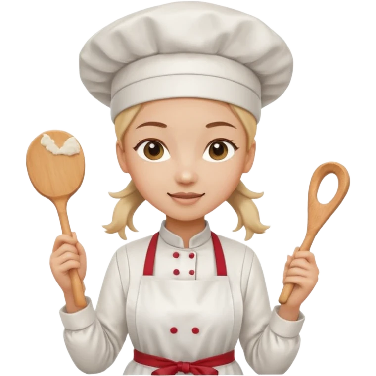 Young female pastry chef - single ponytail, apron, wearing a white hat, holding a rolling pin emoji