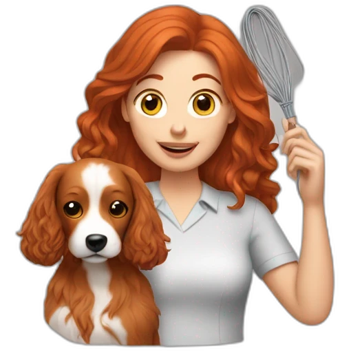 redhead woman holding wire hair dog emoji