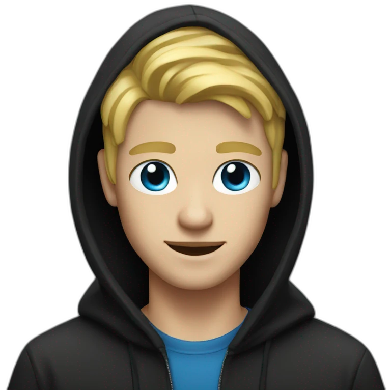 Blond man with blue eyes with a black hood emoji