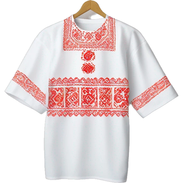  Shirt  vyshyvanka, white with red round embodiary on sleeves emoji