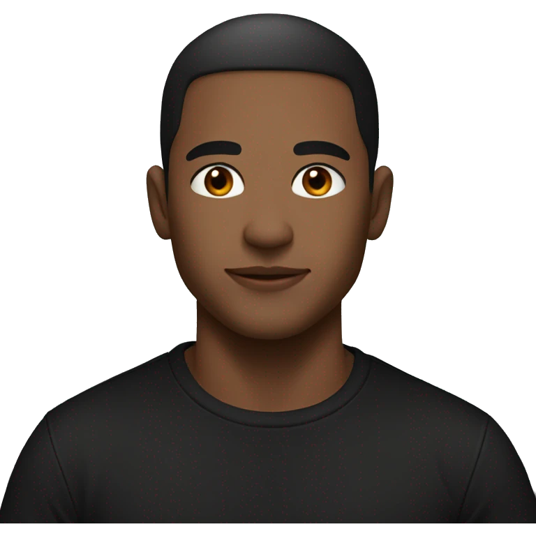 young man side part hair in color black brown, wearing black tshirt emoji
