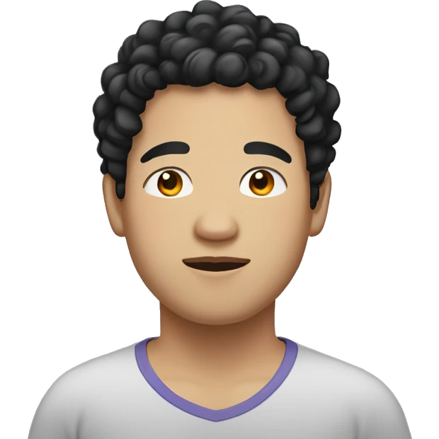 Asian, overweight, young man, black curly hair. emoji