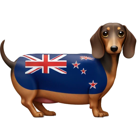 Sausage dog with a New Zealand flag emoji