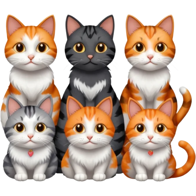 6 cats with different natural coloured coats
 emoji
