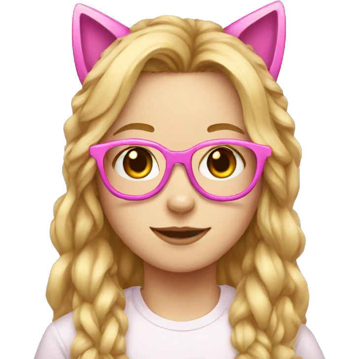 Nerd with pink glasses and long blond hairs and pink headset with cat ears emoji