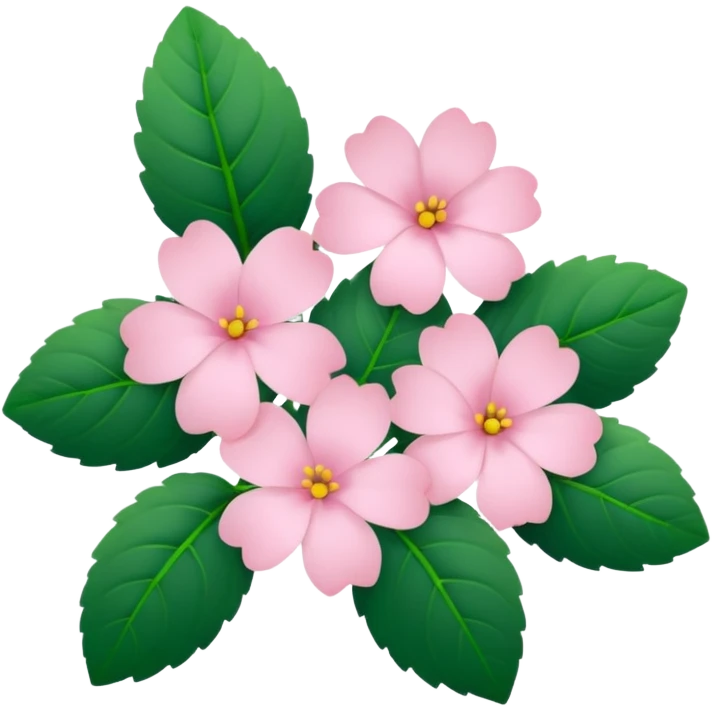 Aesthetic flowers and plants growing from the ground in colours of soft pink matching the deep green leaves (to describe/match with the word flourish) more of a wild bush or vine  emoji