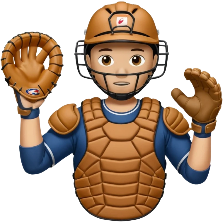 Baseball catcher, with glove up and in the foreground, ready to catch the ball emoji