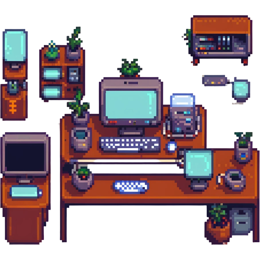 tech lab with computers and gadgets in pixel art style emoji