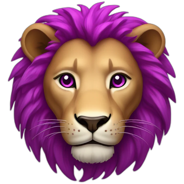 Lion with magenta hair, glowing white eyes, purple skin emoji