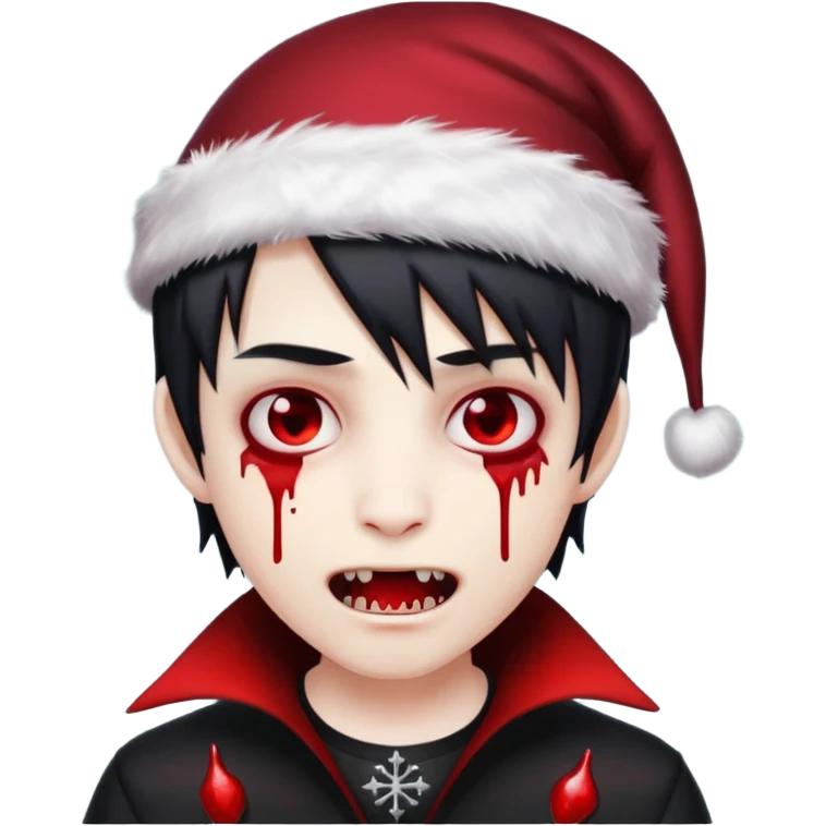 grey skin emo vampire boy with Christmas hat and blood dripping from fangs  emoji