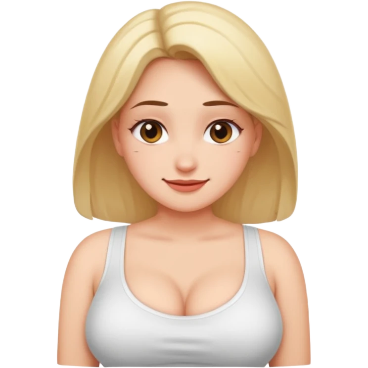 An ashamed, smiling face with huge breasts. emoji