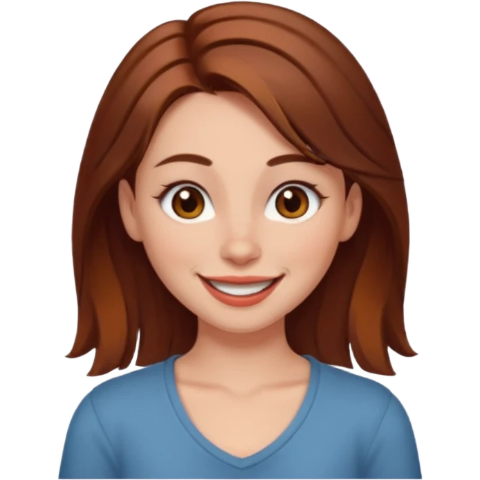 A girl with chest-length brown hair with a reddish tinge, with fair skin, brown eyes and a septum piercing, winking emoji