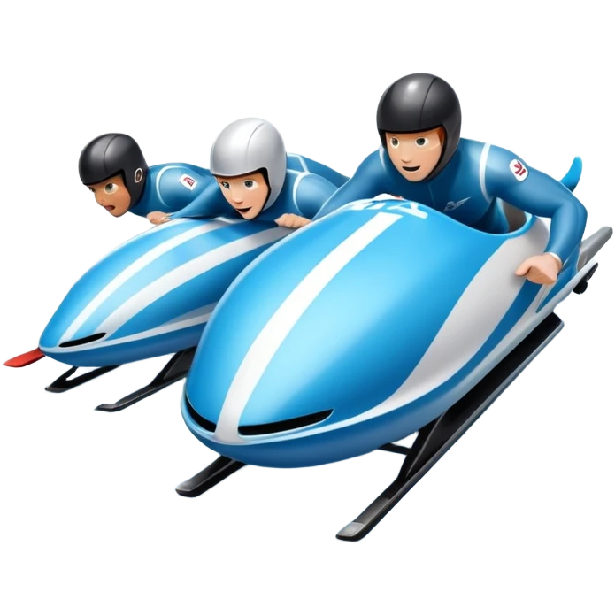 An icon featuring a sleek bobsled with athletes racing down an icy track at high speed, helmets on and bodies aligned for aerodynamics. Surrounded by icy curves, snowbanks, and a wintry mountain backdrop. Transparent background captures the thrill and precision of bobsleigh. emoji