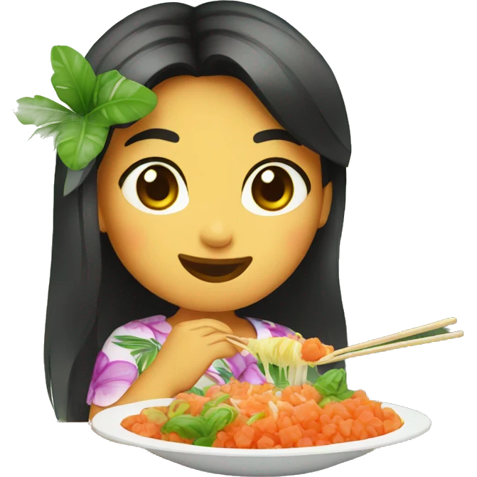 hawaian girl eating poke emoji