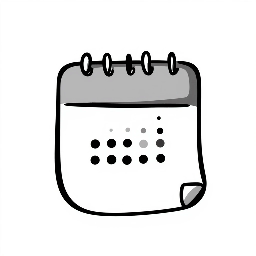 calendar icon, hand-drawn doodle style, black and white emoji