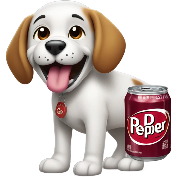 a dog holding dr pepper emoji