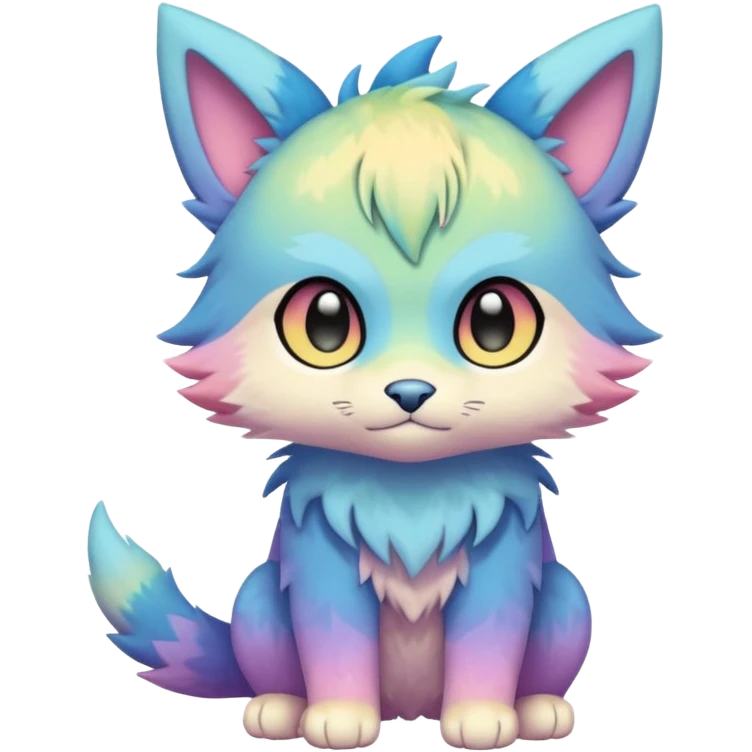 Pastel warm colorful-gradient anime-styled edgy cool badass cute random Fakémon-creature, with random markings, full body emoji