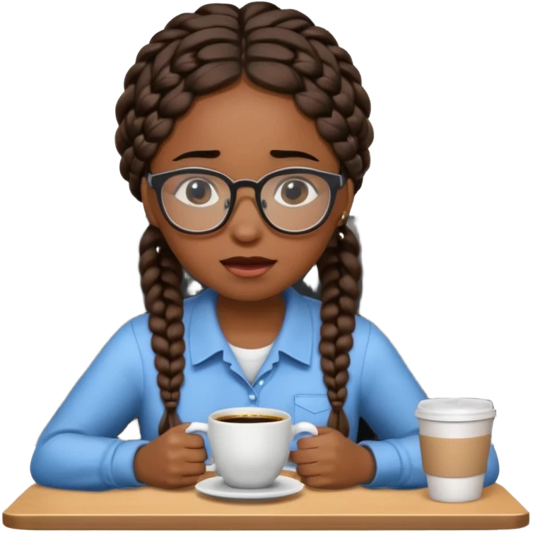 Make a black female software engineer with glasses  and braids coding, crying and drinking coffee. Should be crying  emoji