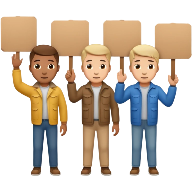 men with cardboard in hands stopping cars emoji