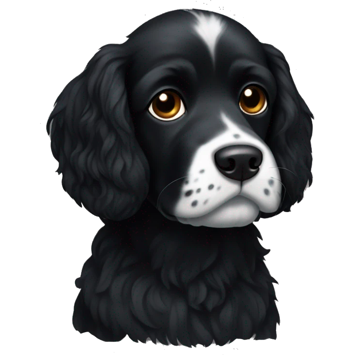 Small completely black spaniel with black fur on his whole face and white fur only on his chest emoji