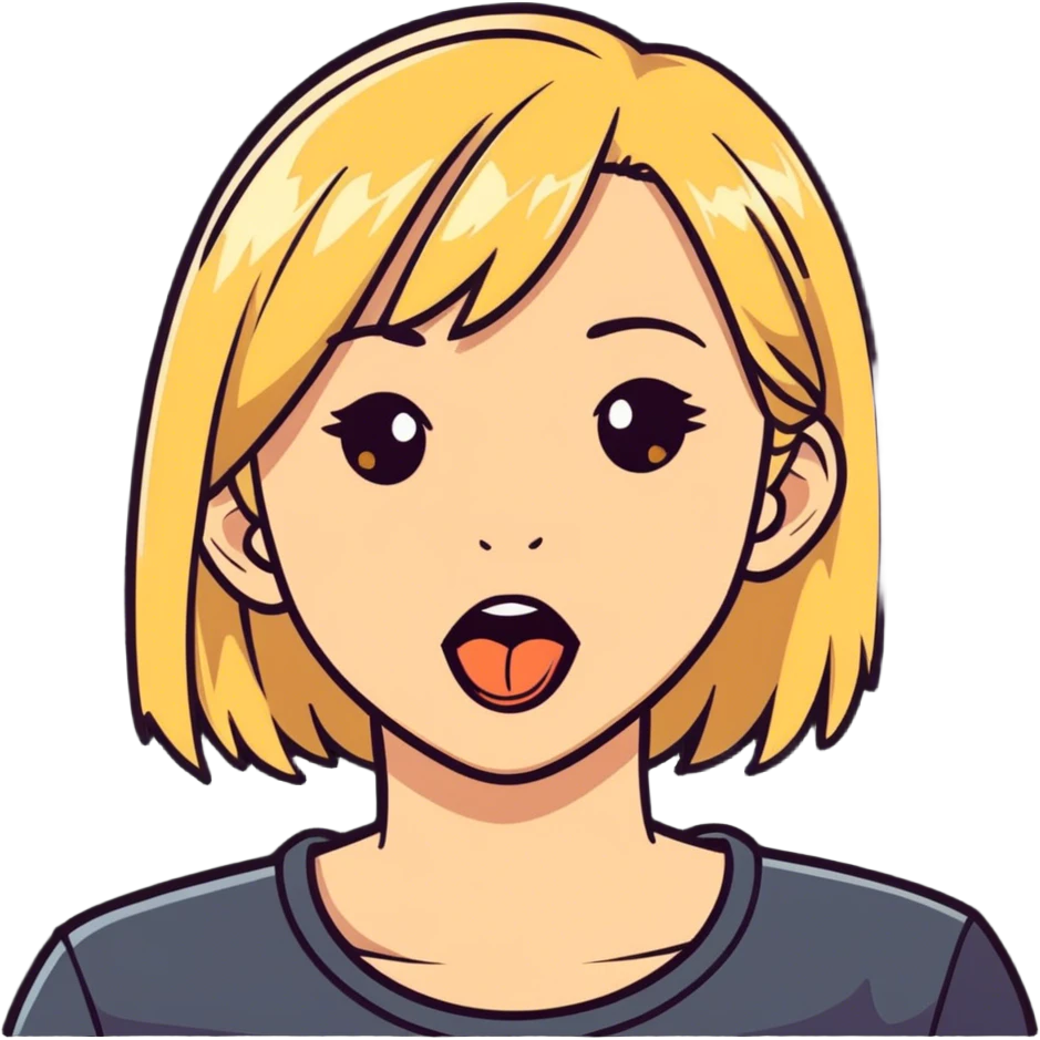 blonde hair brown eyed girl with her tongue out emoji
