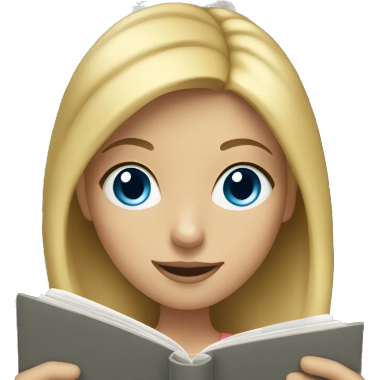 A blonde girl with blue eyes reading book  emoji