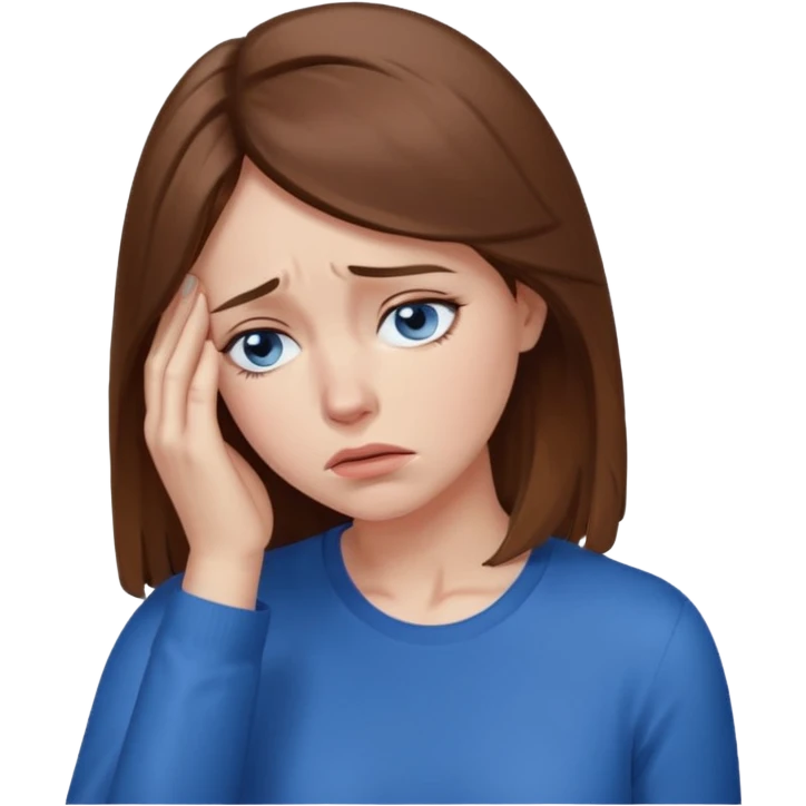 Facepalm woman upset looking down brown hair blue eyes  emoji