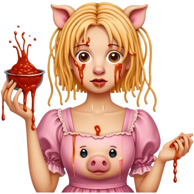 renaissance style pink dripping sauce spaghetti monalisa pig face portrait emoji