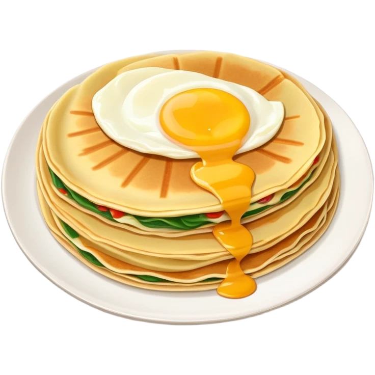 Beijing Jianbing savory crepe with egg, crispy wafer and sauce, simplified emoji style with bold outlines and bright colors, cartoon style popular Chinese breakfast pancake emoji