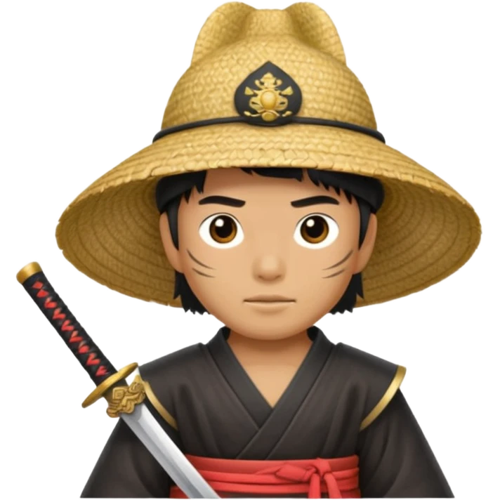 Samurais in Hat, Samurai with straw hat and sword sheath emoji
