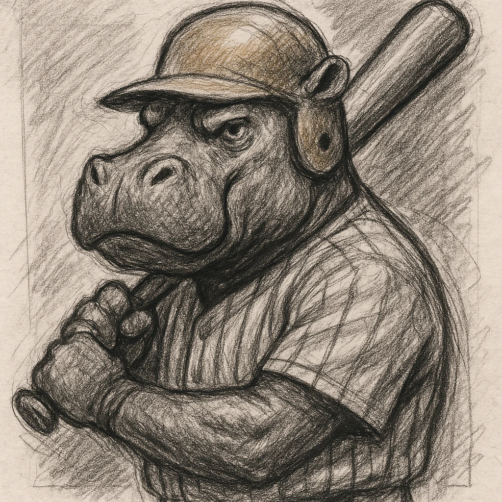 hippo holding a baseball bat, wearing a yellow helmet, pinstripes outfit emoji