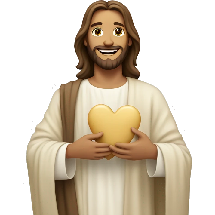 Jesus holding a cream beige heart and smiling  emoji