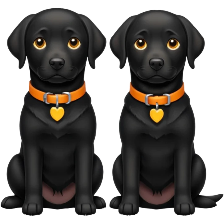 2 black labradors, yellow and orange collar emoji