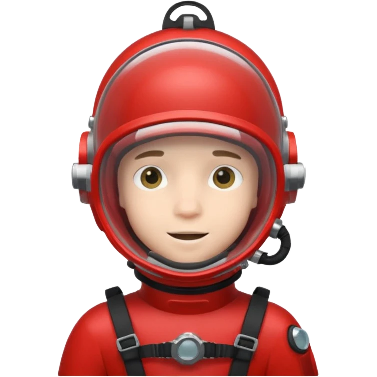 a boy  wearing a red scuba diving helmet with glass visor emoji