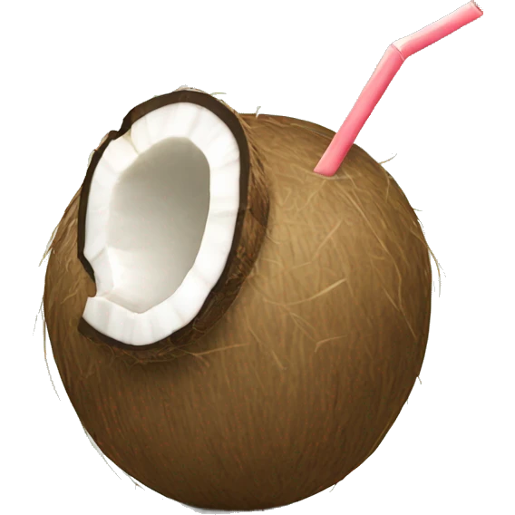 Coconut with straw for coconut water emoji